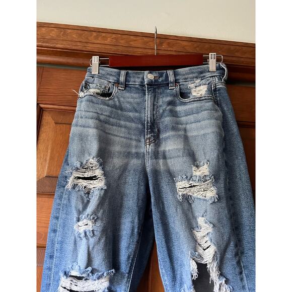 American Eagle Women Distressed Straight Leg Stretch Curvy Mom Jeans Blue Size 4 - Picture 6 of 11